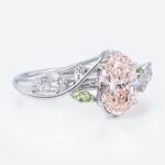 1ct Oval Lab Diamond and Pink Engagement Ring Botanical Bloom 4 Claw Prong Ring in White Gold