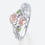 1ct Oval Lab Diamond and Pink Engagement Ring Botanical Bloom 4 Claw Prong Ring in White Gold