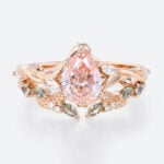 1ct Lab Pink Diamond Engagement Ring​ Set Pear Shaped Leaf Vine 5-Prong Engagement Ring in Rose Gold