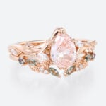 1ct Lab Pink Diamond Engagement Ring​ Set Pear Shaped Leaf Vine 5-Prong Engagement Ring in Rose Gold