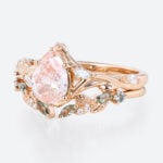 1ct Lab Pink Diamond Engagement Ring​ Set Pear Shaped Leaf Vine 5-Prong Engagement Ring in Rose Gold