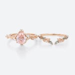 1ct Lab Pink Diamond Engagement Ring​ Set Pear Shaped Leaf Vine 5-Prong Engagement Ring in Rose Gold