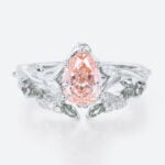 1ct Lab Pink Diamond Engagement Ring​ Set Pear Shaped Leaf Vine 5-Prong Engagement Ring in White Gold