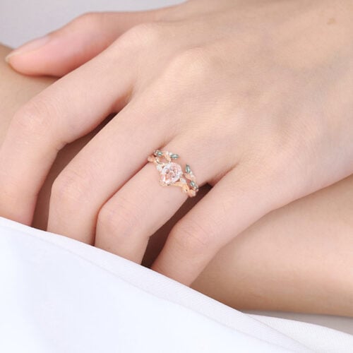 1ct Lab Pink Diamond Engagement Ring​ Set Pear Shaped Leaf Vine 5-Prong Engagement Ring