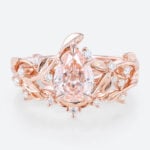 1ct Lab Diamond Ring with Pink Diamond Pear Shaped Nature's Embrace 5 Claw Prong Engagement Ring Set in Rose Gold
