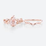 1ct Lab Diamond Ring with Pink Diamond Pear Shaped Nature's Embrace 5 Claw Prong Engagement Ring Set in Rose Gold