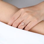 1ct Lab Diamond Ring with Pink Diamond Pear Shaped Nature's Embrace 5 Claw Prong Engagement Ring Set in Rose Gold
