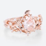 1ct Lab Diamond Ring with Pink Diamond Pear Shaped Nature's Embrace 5 Claw Prong Engagement Ring Set in Rose Gold