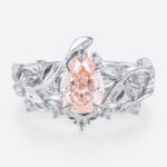 1ct Lab Diamond Ring with Pink Diamond Pear Shaped Nature's Embrace 5 Claw Prong Engagement Ring Set in White Gold