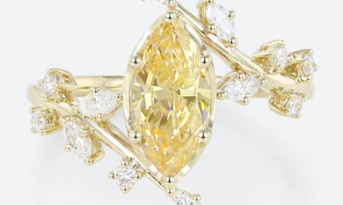 Marquise Cut Lab Yellow Diamond Ring 1ct Fancy Yellow Vintage Bridal Ring in Yellow Gold
