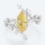 Marquise Cut Lab Yellow Diamond Ring 1ct Fancy Yellow Vintage Bridal Ring in White Gold