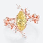 Marquise Cut Lab Yellow Diamond Ring 1ct Fancy Yellow Vintage Bridal Ring in Rose Gold