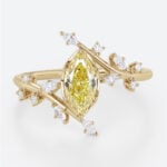 Marquise Cut Lab Yellow Diamond Ring 1ct Fancy Yellow Vintage Bridal Ring in Yellow Gold