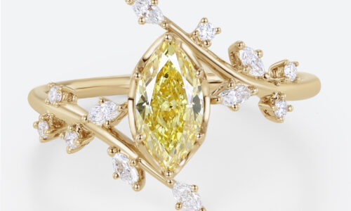 Marquise Cut Lab Yellow Diamond Ring 1ct Fancy Yellow Vintage Bridal Ring in Yellow Gold