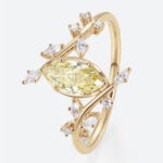 Marquise Cut Lab Yellow Diamond Ring 1ct Fancy Yellow Vintage Bridal Ring in Yellow Gold
