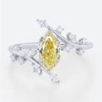 Marquise Cut Lab Yellow Diamond Ring 1ct Fancy Yellow Vintage Bridal Ring in White Gold