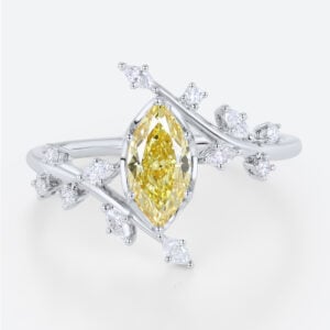 Marquise Cut Lab Yellow Diamond Ring 1ct Fancy Yellow Vintage Bridal Ring in White Gold