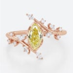 Marquise Cut Lab Yellow Diamond Ring 1ct Fancy Yellow Vintage Bridal Ring in Rose Gold