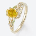 1ct Oval Cut Lab Yellow Diamond Ring Organic Vine 4 Claw Prong Engagement Ring in Yellow Gold