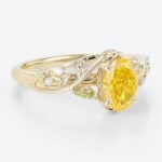 1ct Oval Cut Lab Yellow Diamond Ring Organic Vine 4 Claw Prong Engagement Ring in Yellow Gold