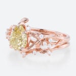 1ct Pear Shaped Lab Yellow Diamond Ring​ Set Twisted Vine 5 Claw Prong Engagement Ring in Rose Gold