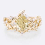 1ct Pear Shaped Lab Yellow Diamond Ring​ Set Twisted Vine 5 Claw Prong Engagement Ring in yellow Gold