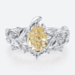 1ct Pear Shaped Lab Yellow Diamond Ring​ Set Twisted Vine 5 Claw Prong Engagement Ring in White Gold