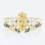 1ct Marquise Cut Lab Yellow Diamond Floral Engagement Ring Set in Yellow Gold