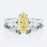 1ct Marquise Cut Lab Yellow Diamond Floral Engagement Ring Set in White Gold