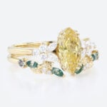 1ct Marquise Cut Lab Yellow Diamond Floral Engagement Ring Set in Yellow Gold