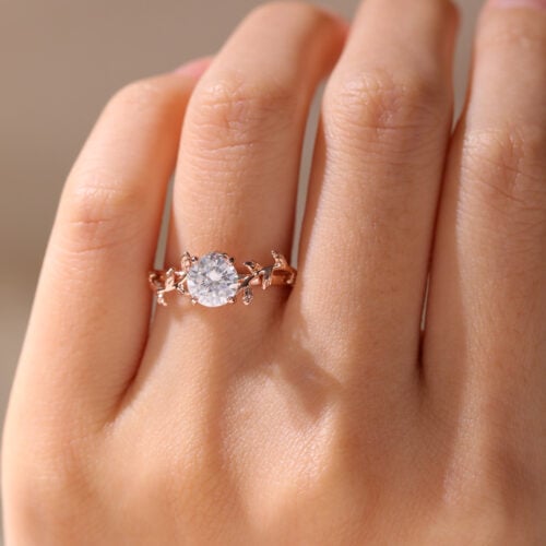 Round Solitaire Ring Moissanite Engagement Ring​ Nature Inspired Ring