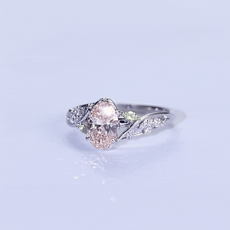 1ct Oval Lab Diamond and Pink Engagement Ring Botanical Bloom 4 Claw Prong Ring in White Gold