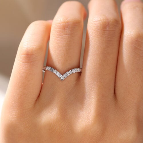 V Shaped Ring Lab Grown Diamonds Unique Curved Wedding Band