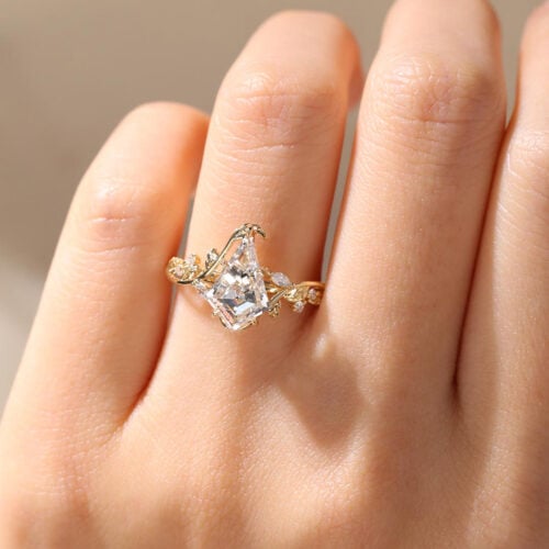 Kite Cut Lab Grown Diamond Rings​ 1.2ct Botanical 5 Claw Prong Engagement Ring in Yellow Gold