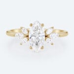 1ct Marquise Cut Lab Created Diamond Rings​​ Unique 4-Prong Ring in Yellow Gold