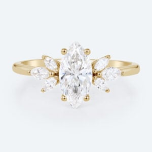 1ct Marquise Cut Lab Created Diamond Rings​​ Unique 4-Prong Ring in Yellow Gold