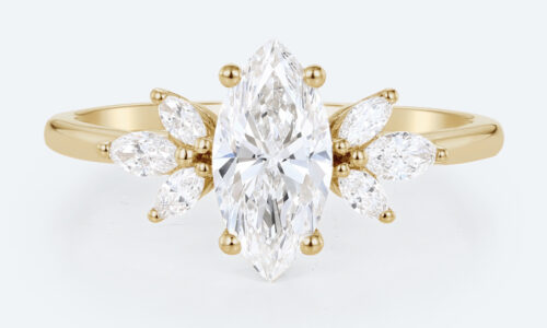 1ct Marquise Cut Lab Created Diamond Rings​​ Unique 4-Prong Ring in Yellow Gold