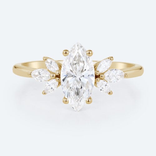 1ct Marquise Cut Lab Created Diamond Rings Unique 4-Prong Ring in Yellow Gold