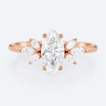 1ct Marquise Cut Lab Created Diamond Rings​​ Unique 4-Prong Ring in Rose Gold