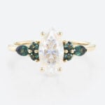 1ct Marquise Cut Moissanite Promise Ring with Green Blue Sapphire Accents in Yellow Gold