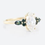 1ct Marquise Cut Moissanite Promise Ring with Green Blue Sapphire Accents in Yellow Gold