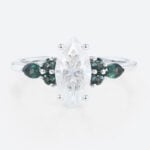 1ct Marquise Cut Moissanite Promise Ring with Green Blue Sapphire Accents in White Gold