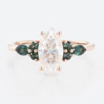 1ct Marquise Cut Moissanite Promise Ring with Green Blue Sapphire Accents in Rose Gold