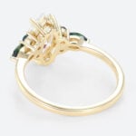 1ct Marquise Cut Moissanite Promise Ring with Green Blue Sapphire Accents in Yellow Gold