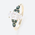 1ct Marquise Cut Moissanite Promise Ring with Green Blue Sapphire Accents in Yellow Gold