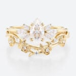1CT Marquise Cut Moissanite Ring Set with Vintage Floral Curved Wedding Band in Yellow Gold