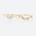 1CT Marquise Cut Moissanite Ring Set with Vintage Floral Curved Wedding Band in Yellow Gold