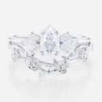 1CT Marquise Cut Moissanite Ring Set with Vintage Floral Curved Wedding Band in White Gold