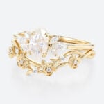 1CT Marquise Cut Moissanite Ring Set with Vintage Floral Curved Wedding Band in Yellow Gold