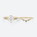 1ct Oval Moissanite Engagement Rings​ Set with Curved Leaf Band in Yellow Gold